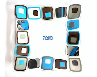 Matzah plate for Passover - Retro fused glass tray - Jewish gift - centerpiece for Pesach - Jewish Passover holiday gift - made in Israel