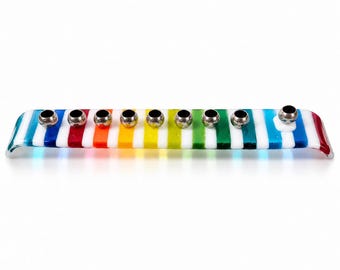 Rainbow Glass Hanukkah Menorah – Modern Judaica Gift - Handmade in Israel
