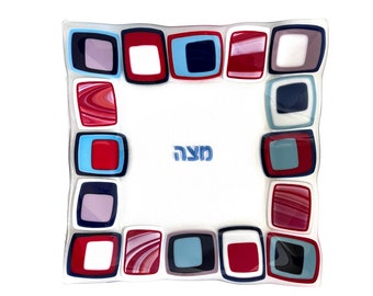 Passover Matzah plate - fused glass matzoh tray - Jewish wedding gift - centerpiece for Pesach - Passover holiday gift - made in Israel