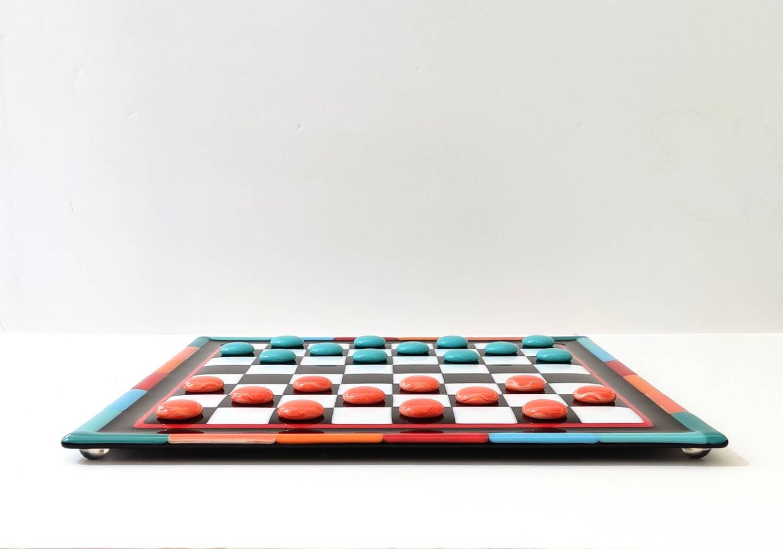 Checker board fused glass rainbow checkers set chess board | Etsy