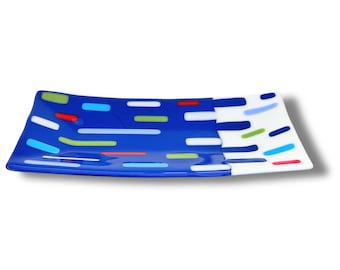 Fused Glass Serving Platter – Handmade Judaica Tray, Modern Shabbat Table Decor, Unique Hostess Gift - made in Israel - unique gift
