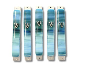 Fused glass mezuzah case - Jewish wedding/engagement gift - ocean color mezuzah for Jewish home - Judaica made in Israel - Jewish home decor
