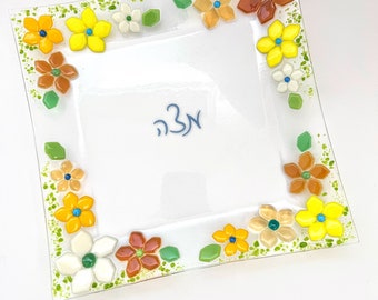 Passover Matzah tray - Jewish wedding gift - modern fused glass art - unique decorative Passover centerpiece - Judaica made in Israel