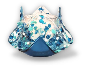 Fused Glass Yahrzeit Candle Holder - Jewish Memorial Gift - Yizkor Candle - Judaica handmade in Israel - Sympathy Gift - Memorial Light