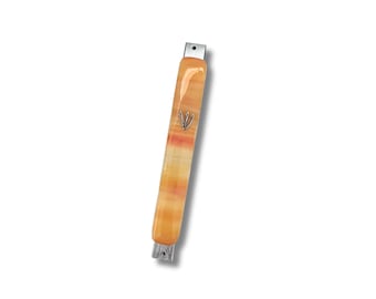 Fused glass mezuzah case - Jewish wedding/engagement gift - orange mezuzah case for Jewish home - Judaica made in Israel - Jewish home decor