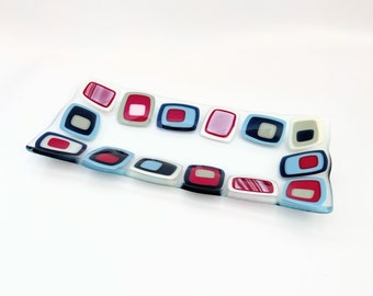 Retro fused glass platter - decorative serving tray - Shabbat Challah tray - modern Judaica - unique engagement/wedding gift/hostess gift