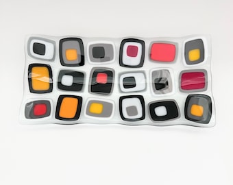 Fused Glass tray - retro glass platter - decorative coffee table centerpiece - home decor - challah  tray - hostess gift - rainbow colors