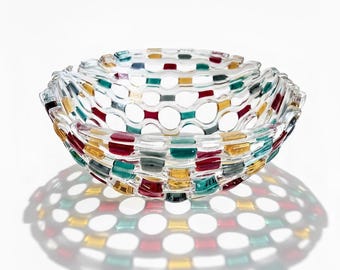 Handmade Fused Glass sculpture – Art Glass Centerpiece, Modern Decorative Bowl, Unique Glass Art Gift