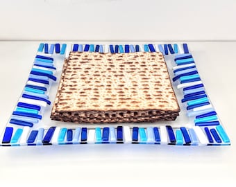 Passover matzah plate - Fused glass platter - glass centerpiece - judaica - modern art - Passover gift - engagement gift - decorative tray