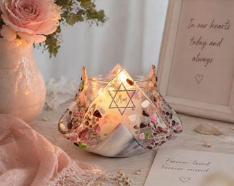 Memorial Candle Holder for Mom - Jewish Sympathy Gift - Yahrzeit Candle Holder - Personal Tribute for Mother Remembrance Gift