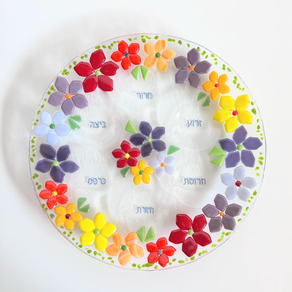 Seder Plate for Passover - Fused Glass Spring Floral Passover Decor - Jewish Wedding Gift - Unique Decorative Tray for Pesach - Etsy