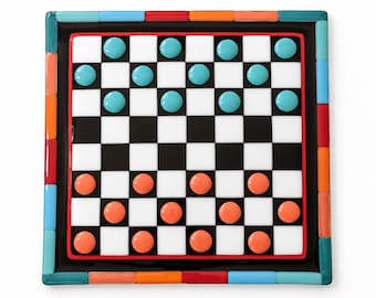 Handmade Fused Glass Checkers Set – Luxury Glass Game Board, Heirloom Coffee Table Game