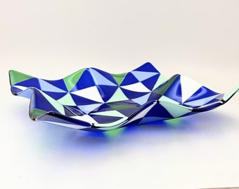 Fused glass fruit bowl - geometric glass platter - modern art home decor  - coffee table centerpiece - unique wedding gift - made in Israel
