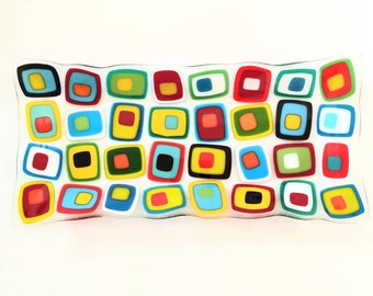 Fused glass serving tray - retro glass platter - decorative coffee table centerpiece - rainbow home decor - gift for mom - hostess gift