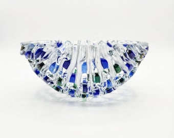 Handmade Fused Glass Bowl – Blue and Green Art Glass Centerpiece, Modern Decorative Bowl, Unique Glass Art Gift