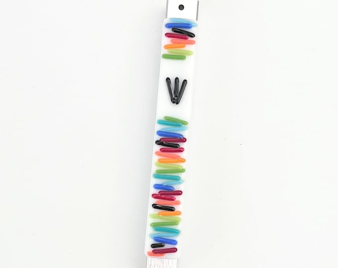 Featured listing image: Handmade glass mezuzah case - Rainbow mezuzah cover - Jewish wedding / engagement gift - Judaica made in Israel - modern Jewish home decor