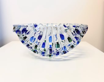 Handmade Fused Glass Bowl – Blue and Green Art Glass Centerpiece, Modern Decorative Bowl, Unique Glass Art Gift