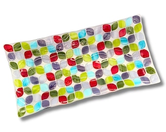 Large Fused Glass Serving Tray – Colorful Mosaic Platter, Handmade in Israel