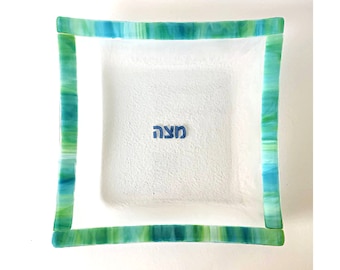 Matzah plate - Passover glass Matzah tray - Jewish wedding gift - modern Pesach centerpiece  - Jewish Passover holiday gift - made in Israel