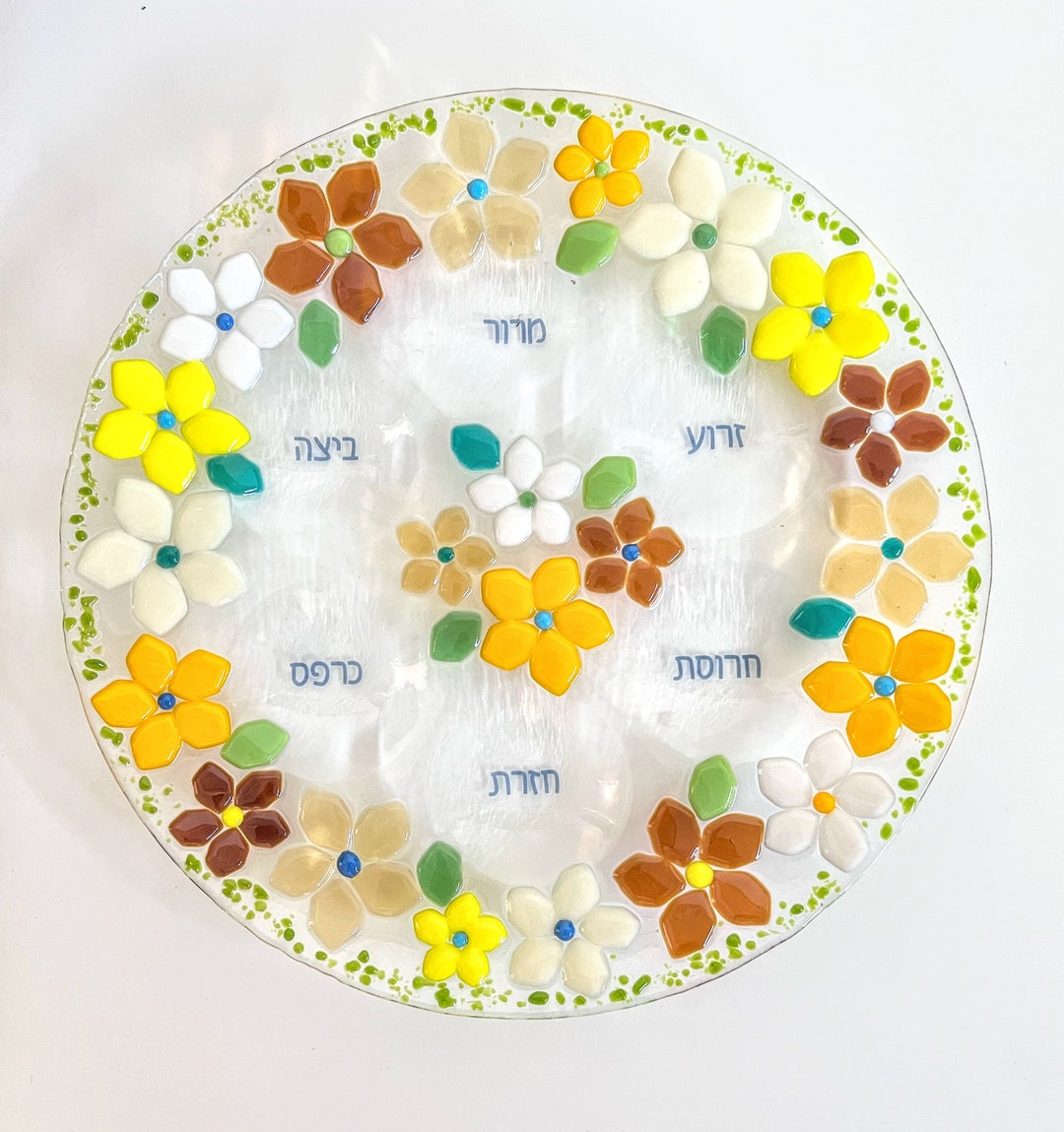 Seder Plate for Passover - Fused Glass Spring Floral Passover Decor ...
