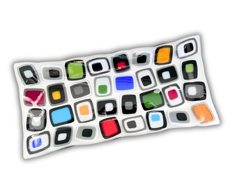 Large fused glass serving tray - retro glass platter - decorative coffee table centerpiece - rainbow home decor - gift for mom -hostess gift