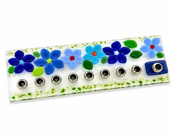 Modern Fused Glass Hanukkah Menorah | Blue Floral Chanukah Menorah | Handmade in Israel | Colorful Judaica | Jewish Gift