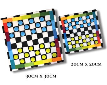 Checker board fused glass - rainbow checkerboard set - chess board - glass art coffee table game - office game - exclusive gift for him