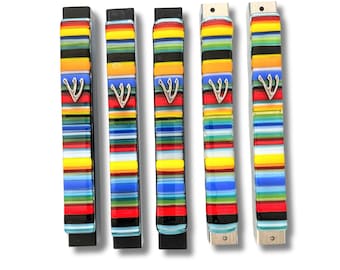 Rainbow mezuzah cover - Fused glass and aluminum mezuzah case - Jewish wedding gift - modern Judaica made in Israel - Jewish home decor