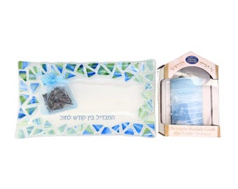 Havdalah set - Havdala plate with matching candle - Jewish gift - Havdala candle - Jewish ritual - made in Israel - unique artistic Judaica