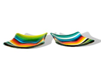 Rainbow Fused Glass Bowl Set - Jewelry Dish - Small Candy Dish - colorful bowl - holiday gift - made in Israel - unique and fun gift