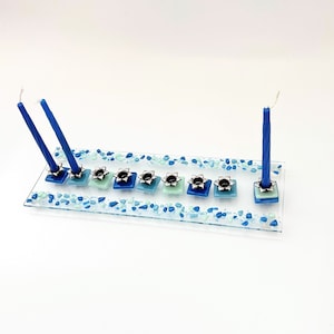 Hanukkah menorah from fused glass - unique modern Judaica - Bar/Bat mitzva gift - made in Israel - Jewish wedding gift - artistic menorah