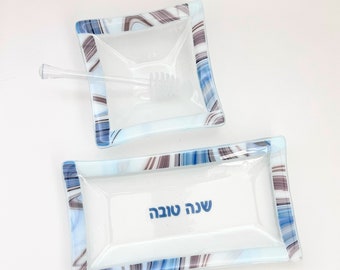 Rosh Hashanah apple and honey dish set - Jewish New Year gift - modern Judaica made in Israel - festive holiday decor