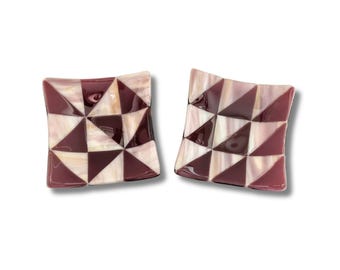 Fused Glass Bowl Set - small candy dishes - jewelry catchall dish - modern geometric design glass art bowls - holiday gift - made in Israel