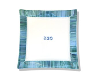 Matzah plate - Passover glass Matzoh tray - Jewish wedding gift - modern Pesach centerpiece - Passover holiday gift - Judaica made in Israel