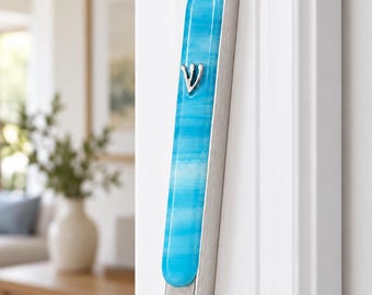 Fused Glass mezuzah case, Blue Sky design - Jewish wedding/engagement gift - modern Judaica made in Israel - Jewish housewarming gift