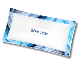 Fused glass Shabbat Shalom platter - challah tray - Jewish wedding gift - modern Judaica made in Israel - unique Shabbat table decor