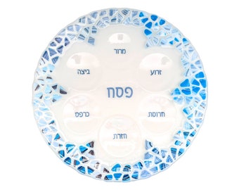 Seder plate for Passover - blue and white modern Judaica - Jewish wedding gift - Passover Seder tray - made in Israel - Jewish holiday gift