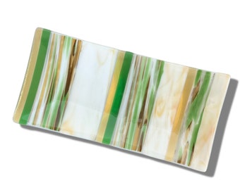Fused glass platter - striped earthy color tray - coffee table centerpiece - hostess gift - challa tray - Judaica - forest theme art