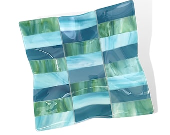 Fused glass wavy fruit bowl - ocean inspired coffee table centerpiece - modern art home decor - unique holiday gift - handmade in Israel