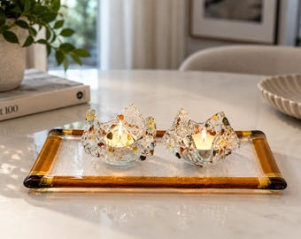 Gold Fused Glass Shabbat Tea light Candleholders – Festive Judaica Home Decor Handmade in Israel