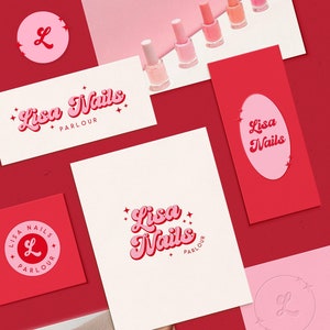 Bundel met Retro Beauty-logo: roze boho-ontwerp uit de jaren 70 (digitaal bestand)