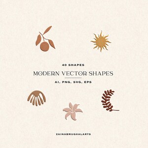 Formes vectorielles au format png : cliparts abstraits modernes et graphiques floraux bohèmes, fichiers modifiables pour projets créatifs