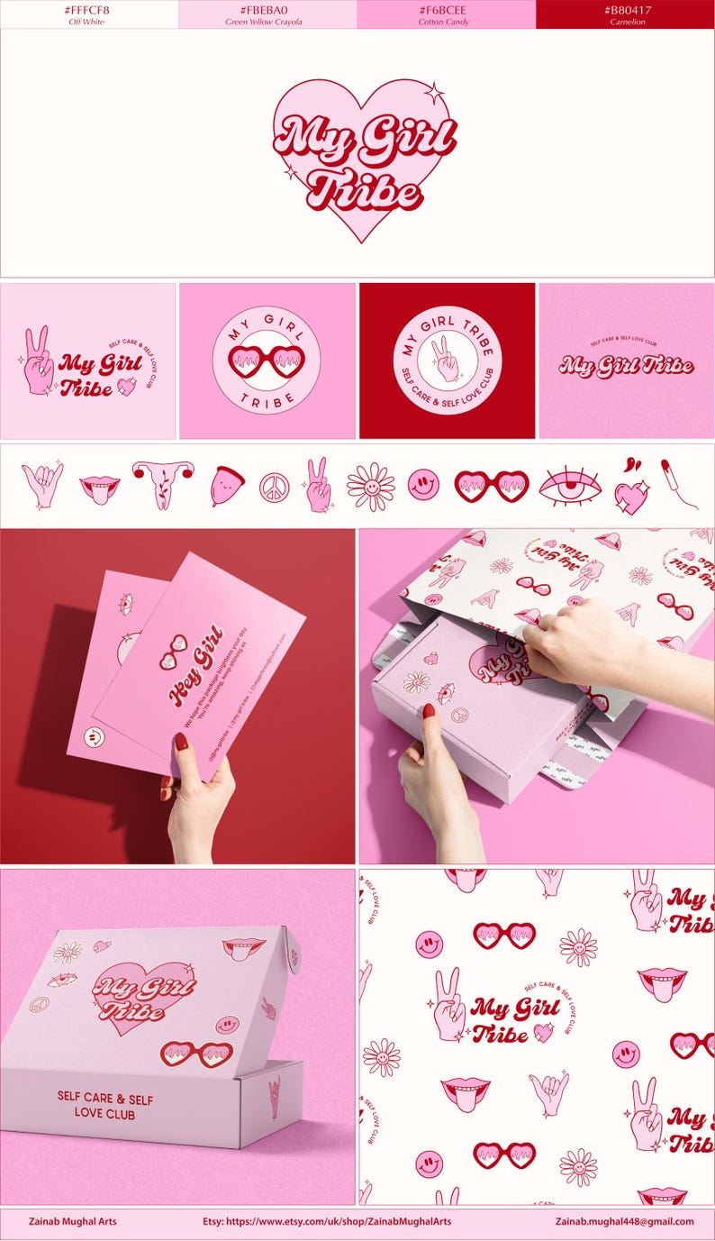 Custom Hand Drawn Logo Design with Full Branding Kit | Modern Feminine Illustrated Logos for Small Business Brand Identity, Creative Package image 2