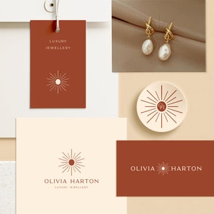 Semi Custom Branding Kit - BOHO SUN LOGO, Bohemian Logo Design, Sun Beams Logo, Semi Logo, Sun Rays, Minimal Mystical Custom Brand Identity
