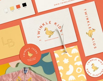 Semi Custom Logo Design Brand Identity Package for Kids, Baby Brands, Digital Duck Logo Design, Branding Kit Guidelines, Toddler Logo