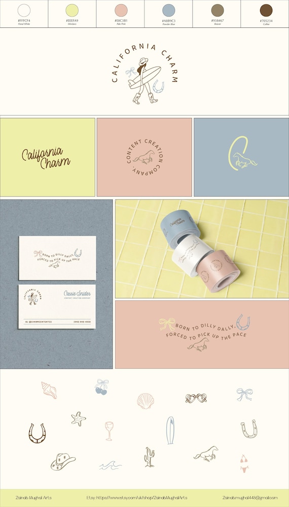 Custom Hand Drawn Logo Design with Full Branding Kit | Modern Feminine Illustrated Logos for Small Business Brand Identity, Creative Package