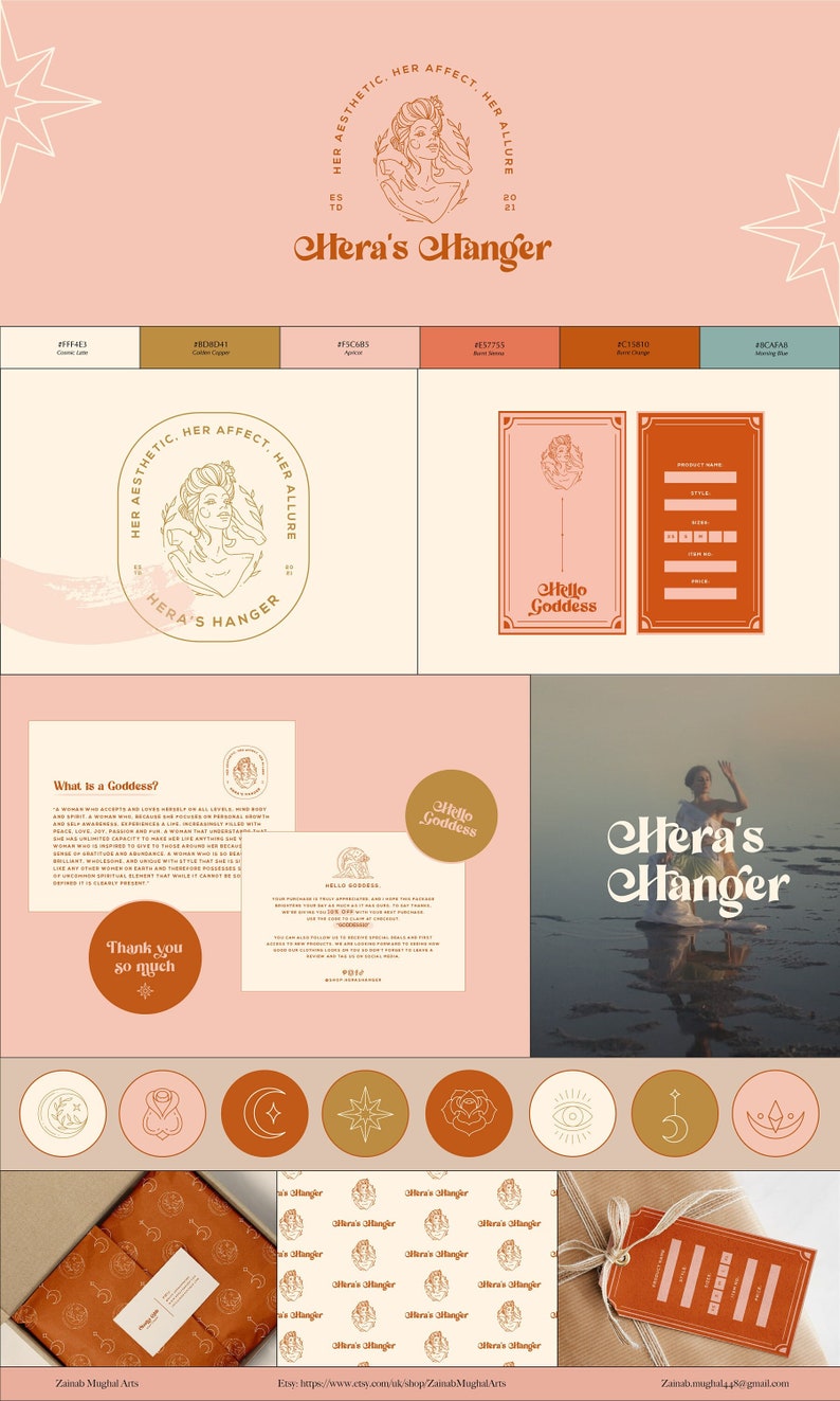 Custom Hand Drawn Logo Design with Full Branding Kit | Modern Feminine Illustrated Logos for Small Business Brand Identity, Creative Package image 13