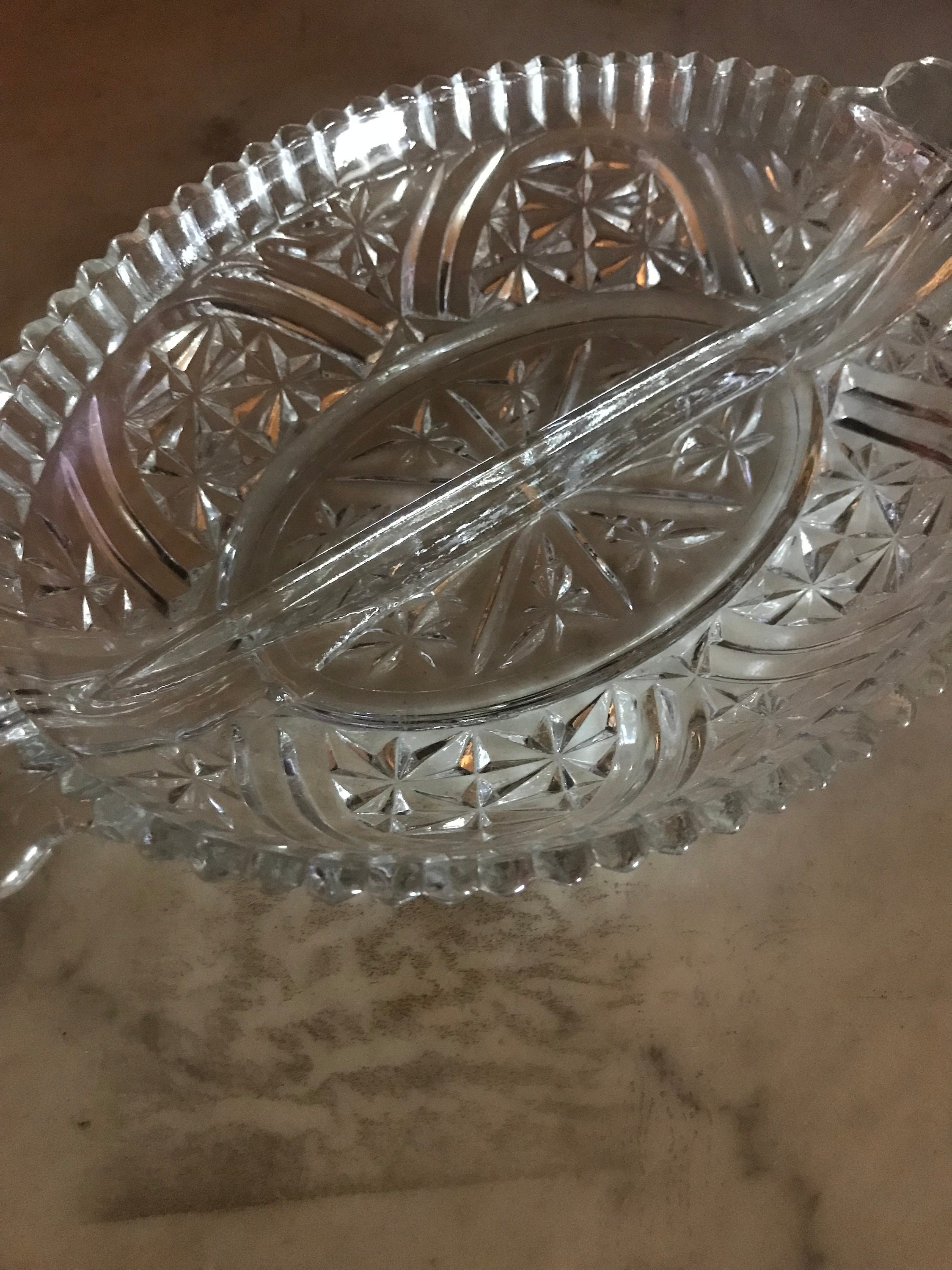 Vintage Pressed Glass Relish Dish With Divider Mid-century Modern Candy ...