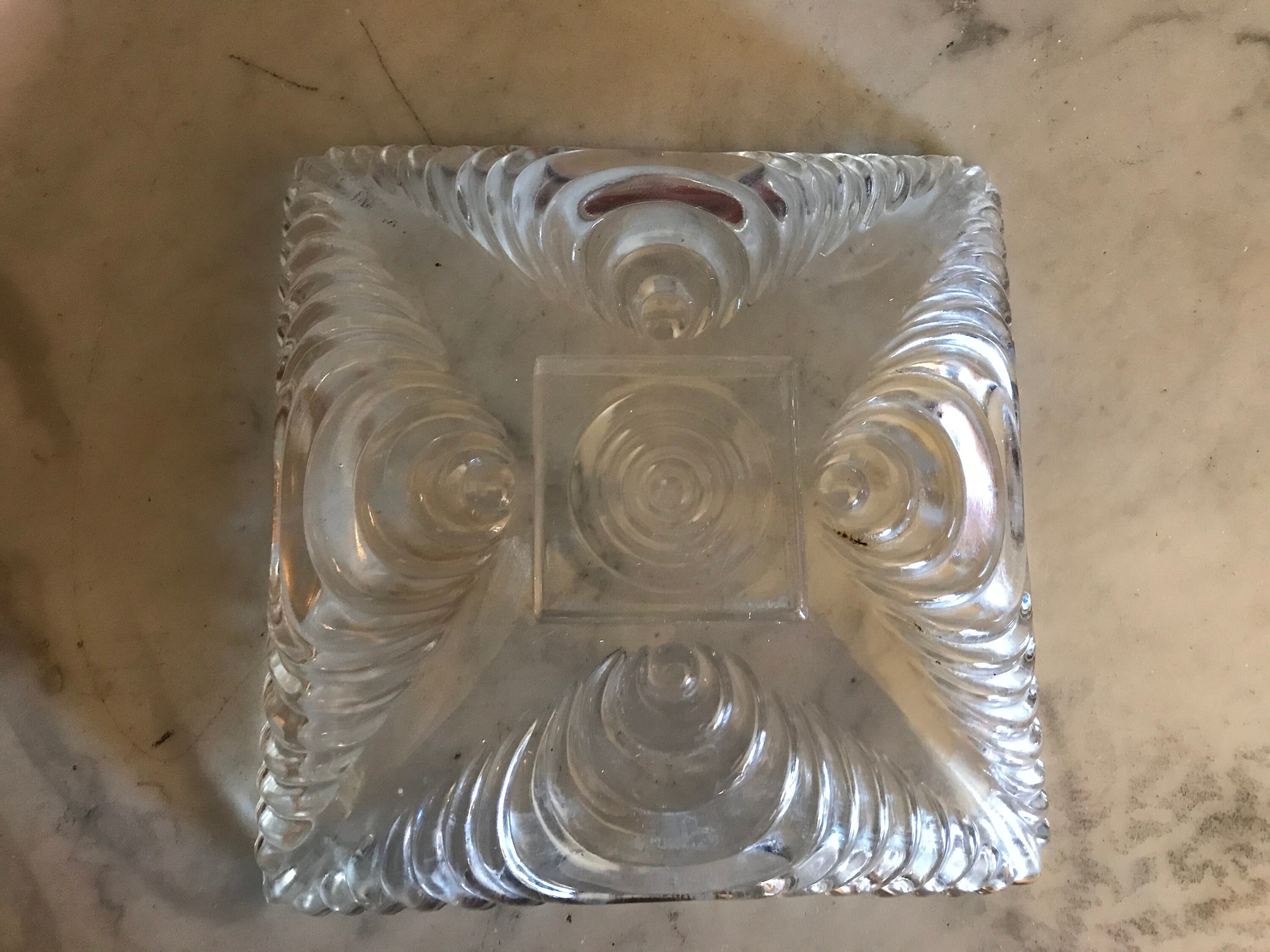 Mid Century Modern Candy Dish With Optic Circles Clear Glass Dish With Gold Trim Can Be Used for