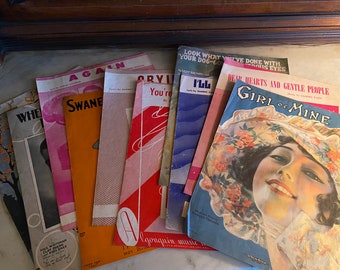 Sheet Music from 1910s, 1920s, and 1940s -- Lot of 10 Vintage Sheet Music -- Sheet Music for Framing -- Sheet Music for Art Projects